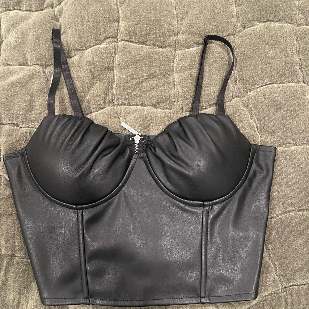 Black Faux Leather Bustier Top